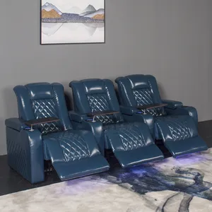 Pauw Blauw 3 Zits Home Theater Elektrische Fauteuil Sofa Stoel Gemotoriseerde Liggende Cinema Zitplaatsen Prive Movie Stoelen