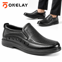 Chaussures décontractées pour hommes, en cuir perforé noir, respirantes, légères, à enfiler, avec logo personnalisé OEM