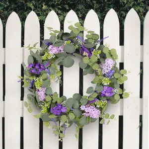2024 Artificial Small fresh green purple Wreath Rustic Farmhouse Decorative Floral Wreath Wedding Spring Holiday party wreath