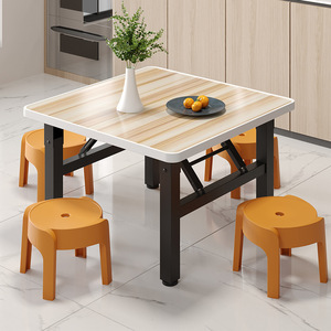 Portable <b>Folding</b> Square <b>Table</b> <b>Plastic</b> Top Metal Legs 4 Seater For Home Dining Study Rental Use - Product Image 1