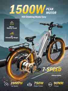 จักรยานเสือภูเขาสำหรับผู้ใหญ่ Actbest Ranger 2.0 ขนาด 26 นิ้ว 1500 วัตต์ 48 โวลต์ แบตเตอรี่ลิเธียม มอเตอร์ดุมล้อหลัง ระยะทางวิ่ง 60-70 ไมล์ - Product Image 6