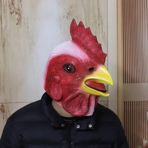 Couvre-chef drôle d'animal de coq aux cheveux blancs avec masque en latex d'halloween festif en nid de coq rouge pour les costumes de fête - Product Image 4