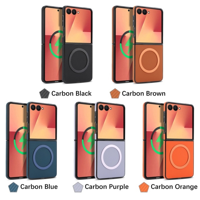 For Samsung Z Fold 3 4 5 Flip 6 7 FE Carbon Fiber Mobile Phone Magnetic Smart Phone Case Wireless Charging Back Cover Shell