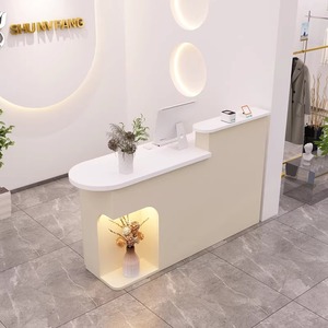 Mostrador de Recepción Redondo con Forma de Arco para Tienda de Ropa, Estilo Crema, Pequeño y Ligero, para Salón de Belleza - Product Image 3