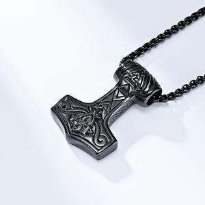 Retro Nordic Style Viking Thor's Hammer Steel Necklace Unisex Everyday Wear Geometric Pendant <b>Cross</b> Pattern - Product Image 4