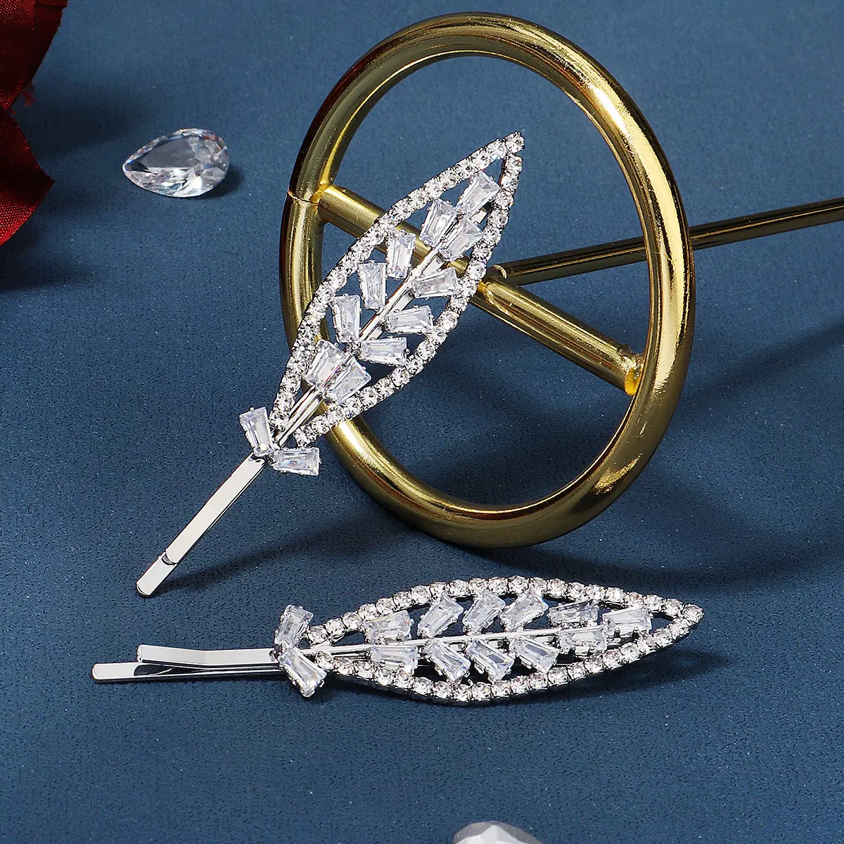 Pince à cheveux en strass feuille d'argent pour femmes Barrette à cheveux épingles à cheveux Accessoires pour cheveux