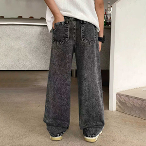 Jeans noirs pour adolescents de style minimaliste, style streetwear, denim ample, pantalon à jambes larges avec poches, vêtements décontractés pour enfants, sur commande - Product Image 2