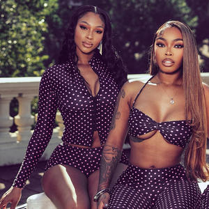 Completo Due Pezzi da Donna con Stampa a Pois, <span class=keywords><strong>Cardigan</strong></span> Slim con Zip a Maniche Lunghe e Pantaloncini, <span class=keywords><strong>Set</strong></span> Vintage Trendy - Product Image 6