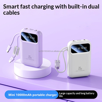 Batería Externa Portátil Mini Ligera de 10000 mAh con 2 Cables Integrados, Pantalla Digital, Luz LED y Asa