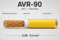 Câble électronique AVR-90 90 ° Câble en cuivre nu torsadé à 1 conducteur, 0,08-0,4 mm², 300/300V, résistant à la chaleur
