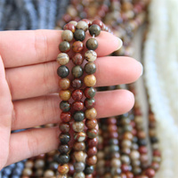 Vente en gros d'usine Perles rondes en jaspe Picasso multicolores naturelles 4 mm et 6 mm pour la fabrication de bracelets et de bijoux