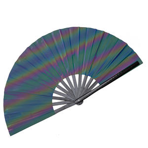 Kipas Rave holografis, kipas tangan lipat besar untuk festival dan pakaian, kipas klack pelangi reflektif untuk wanita - Product Image 3
