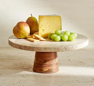 Creative Natural Handcrafted Travertine Riser Marble Round Wedding Cake Pastry Stand For Baking Travertine Stand