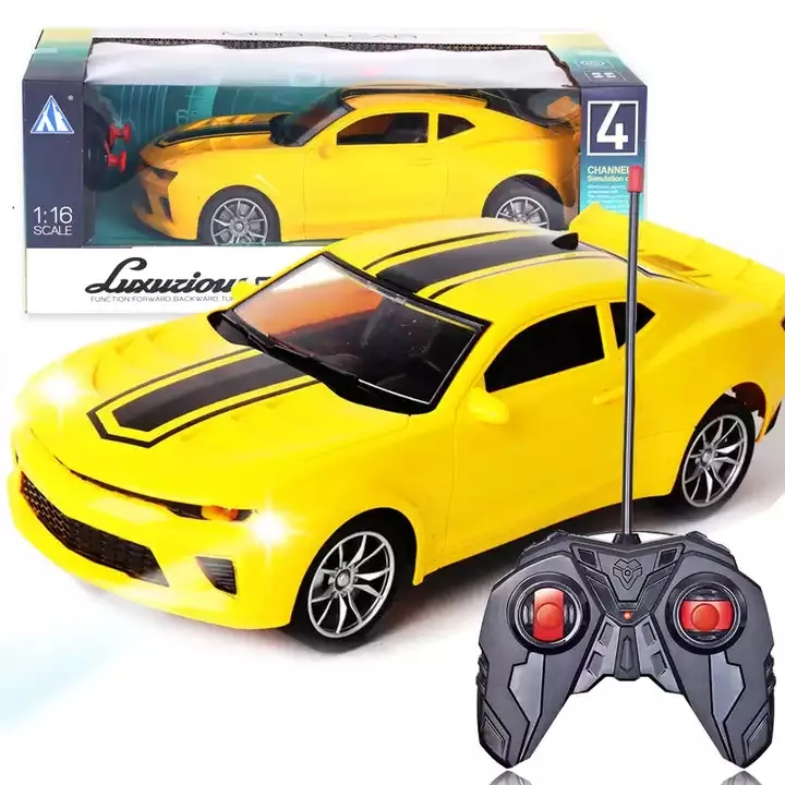 1:16 4CH Rc מירוץ ילדי של רכב צהוב אלחוטי שלט רחוק חשמלי צעצוע מכונית עם Led אורות