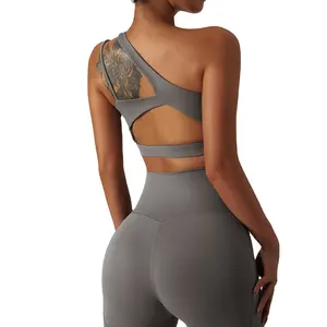 Hot Sale Custom Breathable Shockproof Yoga Bra One Shoulder Fitness Sports Yoga Bra For Women