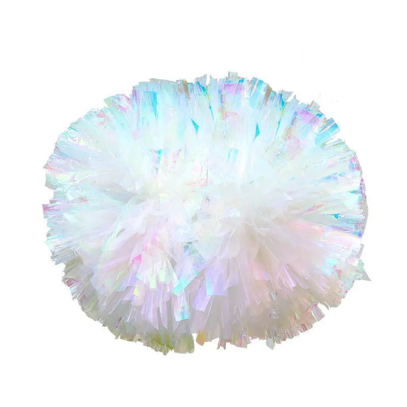 Fantasia Brilhante 28cm Rainbow Cheerleader Pompoms Folha Metálica Cheerleader Pompons Com Alça De Anel