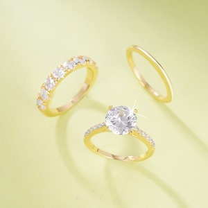 Set di 3 Anelli Geometrici Romantici ZhuQian in Ottone Placcato Oro/Argento con Zirconia Cubica Lucida per Donna - Product Image 6