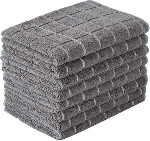 Torchons en microfibre-Serviettes de cuisine douces, super absorbantes et non pelucheuses-Lot de 8 (couleurs grises conçues en treillis) - Product Image 1