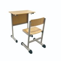 Ensemble bureau et chaise d'école en bois à hauteur fixe, table d'étude minimaliste à une seule jambe avec crochet, mobilier de classe naturel et écologique