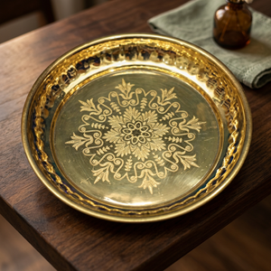 Plato Decorativo Redondo de Metal con Patrón de Plantas Grabado, Diseño Tradicional Chino, Artesanía Hecha a Mano - Product Image 4