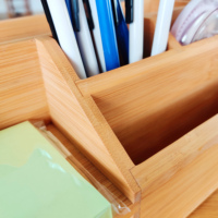 Organizador de Almacenamiento Rectangular Multifuncional de Bambú Homex-BSCI, Caja de Almacenamiento de Bambú Natural, Portapapeles, Portalápices