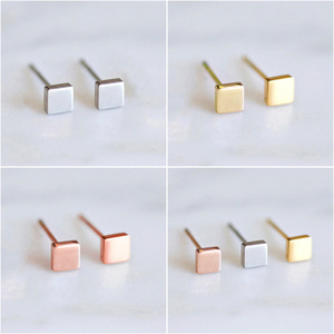 Chihang Tối Giản Tai Bạc Vàng Màu 4Mm Vuông Vòng Tam Giác Chữ Thập Hình Trái Tim Thép Không Gỉ <span class=keywords><strong>Stud</strong></span> Bông Tai - Product Image 2