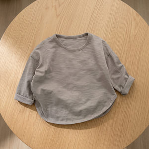 Chemise en coton tricoté unisexe à col rond et manches trois quarts, couleur unie, décontractée, respirante, coupe classique, lavable en machine - Product Image 4