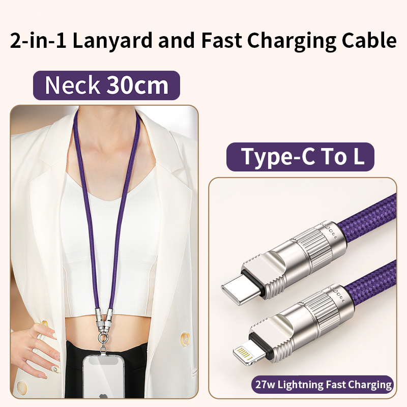 สายคล้องคอรูปตัว L สีม่วง แบบ Type-C