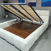 Lit rembourré en sherpa de style minimaliste nordique, confortable et crémeux, avec espace de rangement, adapté aux appartements, polyvalent
