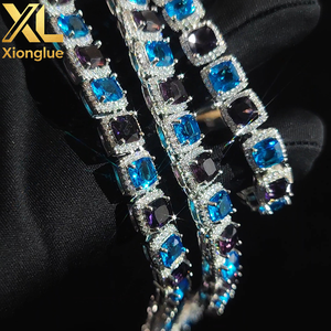 Euro-American 10mm Blue Rock Sugar Chain <b>Cube</b> Sugar Men's Necklace Bracelet Jewelry Set Customized - Product Image 4