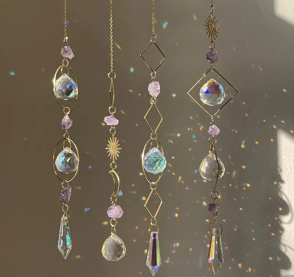 New Garden Decoration With Beautiful Pendants Dreamy Amethyst Sun Moon Stars Crystal Sun Catcher Pendant