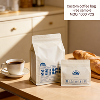 Sacs d'emballage pour café personnalisés avec valve, pochette à fond plat pour le stockage et la présentation des grains de café