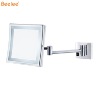 Beelee-tocador de baño para Hotel, espejo de diseño cuadrado plegable, iluminación LED, maquillaje, con lupa 3x