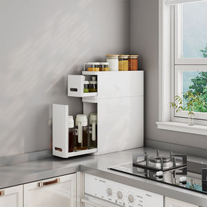 משטח מתכת פינתי עומד מתקפל חדש לבן שכבה כפולה לשליפה מגירה קופסת תבלינים מתלה ארגונית לארון אחסון למטבח - Product Image 1