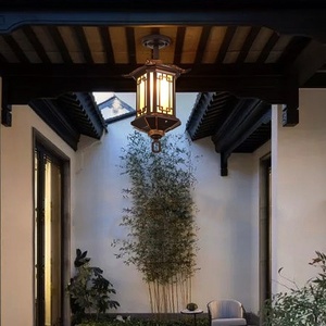 Traditional Black Plastic <b>Outdoor</b> Ceiling <b>Light</b> LED <b>Hanging</b> Pendant Lantern 6000K Daylight Alert Dimmable 10-Year Warranty for - Product Image 5