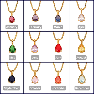 BASQUESUN, cadena de cuerda de acero inoxidable chapada en oro de 8K, collar de gemas artificiales de <span class=keywords><strong>piedra</strong></span> de nacimiento de circón con gota de agua colorida - Product Image 2