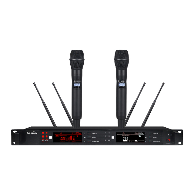 Professional HUAIN UHF Digital 2-Channel Condenser Wireless Microphone System Speaker Noise Cancelling 640-690MHz Frequency
