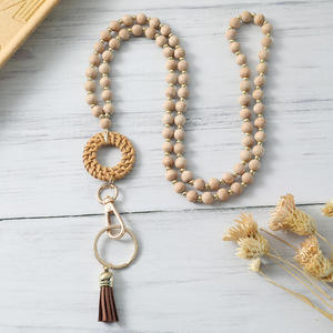 Boho Fashionable Wood Beaded Polyester Lanyard Elastic Keyholder Lobster <b>Keyring</b> Durable <b>Card</b> <b>Holder</b> Back School Gravure Printed - Product Image 5