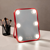 Smart Square Desktop Lighted Magnifying Makeup Mirror LED Display Screen Metal Glass Frame 6 LEDs Dimmable Touch Personalized
