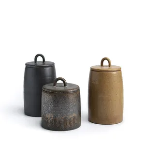 Japanese Ceramic Sealed <strong>Tea</strong> Caddy Coarse Pottery Large Vintage Spice Jar Storage Tank Food Container <strong>Tea</strong> <strong>Canister</strong> <strong>Tea</strong> <strong>Set</strong> - Product Image 1