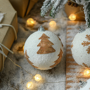 Boule de Noël Décoration Boule Suspendue 8cm Décoration D'arbre De Noël Centre Commercial Fenêtre Pendentif Boule De Mousse De Chanvre Blanc - Product Image 2