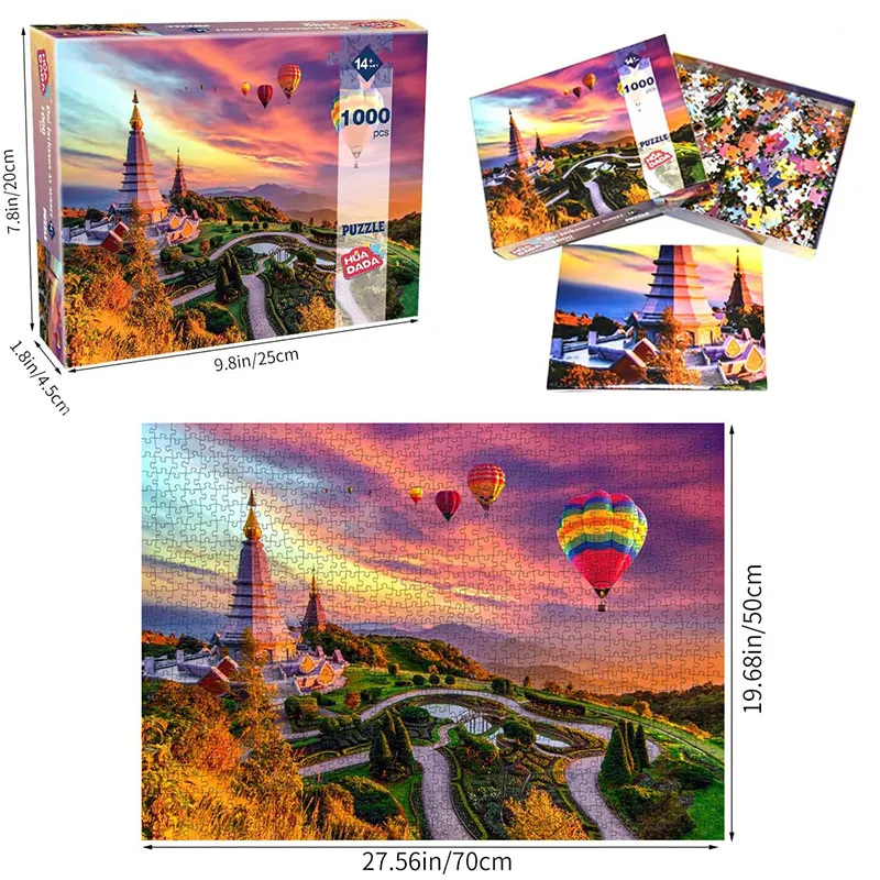Custom Indoor Outdoor Jigsaw Puzzle Hill Sunset Hot Air Balloon Jigsaw Puzzle Game Toy Adult 1000 500 200 Pieces Jigsaw Puzzle