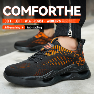 Chaussures de travail de sécurité pour hommes, respirantes, en tissu Fly-woven, anti-écrasement et anti-perforation, de qualité supérieure, style baskets sportives - Product Image 2