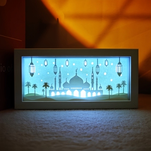 Caja de Papel con Diseño de Anime, Caja de Fotos 3D Personalizada, Caja de Luz con Recortes de Papel, Lámpara Nocturna LED, Arquitectura Islámica, Paisaje, Marco de Madera - Product Image 2