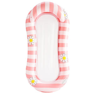 Bouée gonflable en PVC avec filet pour adultes, design rayé bleu et rose, chaise longue flottante pour piscine - Product Image 4
