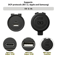 Chargeur de voiture personnalisé à 2 ports 5V 3.1A USB-A TYPE-C, prise de chargeur de voiture USB ronde encastrée étanche 12V 24V