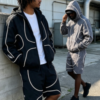 Ensemble survêtement OEM de haute qualité, veste et short en nylon imperméable, logo personnalisé, coupe-vent, pantalon de survêtement avec bordure réfléchissante