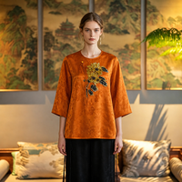 Haut de costume Tang en soie de mûrier Xiangyunsha lourde, brodé à la main avec boutons grenouille, nouveau style chinois, chemisier vintage pour femme, vente en gros
