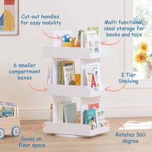 Librería Giratoria de Madera Blanca Contemporánea de 3 Niveles, Torre de 360 Grados °   Librería Giratoria para Niños, para el Hogar - Product Image 5