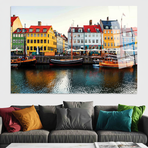 Impresión en lienzo de Nyhavn Dinamarca: escena colorida del puerto de Copenhague, arte en vidrio templado - Product Image 2